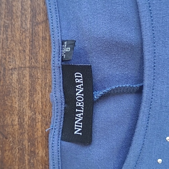 NWT Nina Leonard Dress Women's sz Small Blue Moon Long Sleeve A-Line Dress - Picture 4 of 7